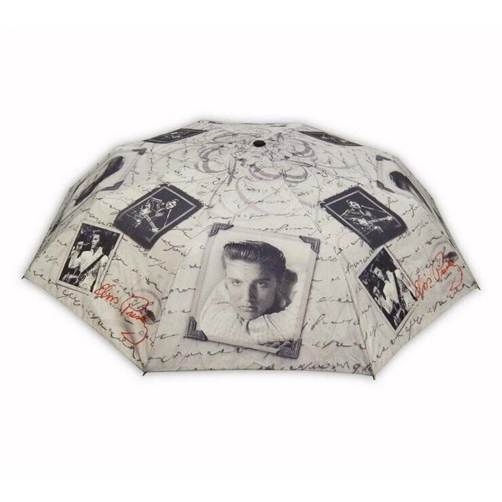 New White Picture 40" Width Elvis Presley Compact Umbrella The King Licensed NIP - Picture 2 of 4